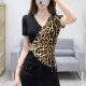 Summer Short Sleeve T Latin National Standard Dance V-Neck Top Leopard Print Sexy Friendship Modern Square Dance Shirt Training