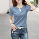 Cotton Short Sleeve T-Shirt Women''s New V-neck Korean