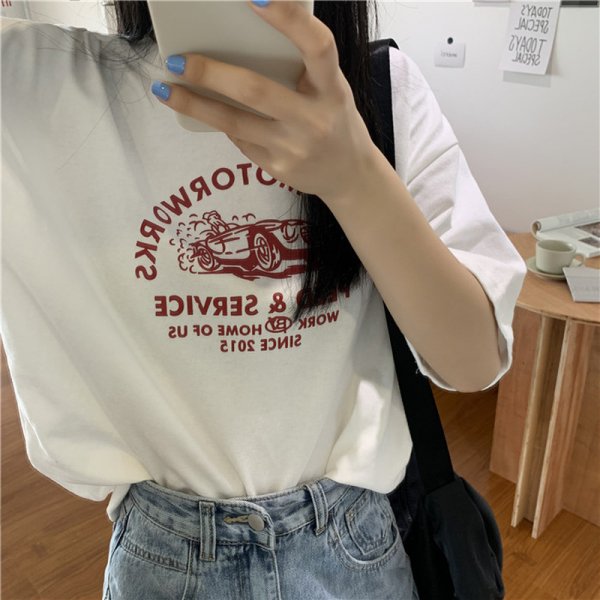 Women Short Sleeve T-shirts Print Casual Korean Style Fashion Harajuku Loose O-neck Student Streetwear All-match Simple