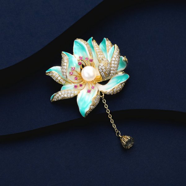 Senior Sense Elegant Temperament Enamel Painted Dripping Oil Lotus Brooch