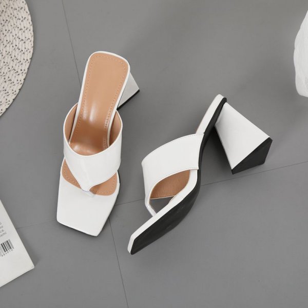 Triangular Thick High-heeled Square Toe Sandals And Slippers J