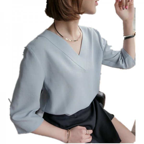 Korean style short sleeve chiffon shirt women